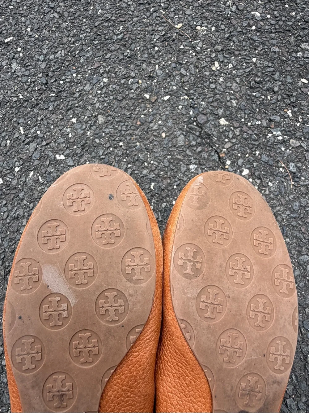 Tory Burch Cognac Leather Logo Ballet Flats